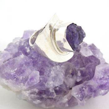 Top design pure silver raw amethyst ring